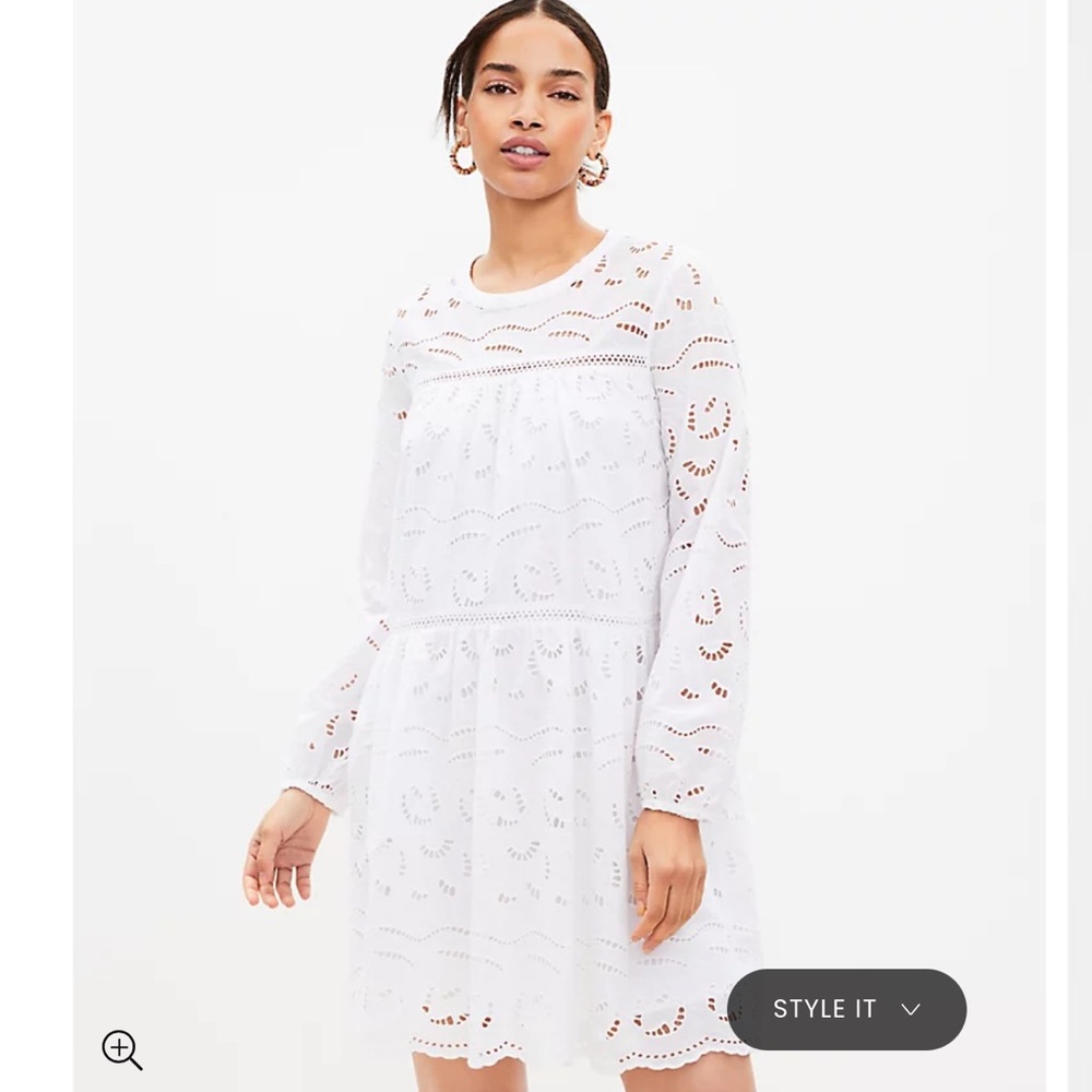 Loft Eyelet Long Sleeve Swing Dress